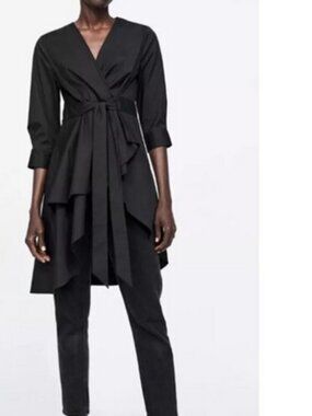 Zara Assymetric Black Poplin Tunic, XS
